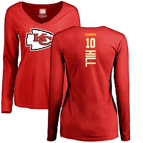 Women Football Kansas City Chiefs #10 Hill Tyreek Red Backer Slim Fit Long Sleeve T-Shirt->kansas city chiefs->NFL Jersey